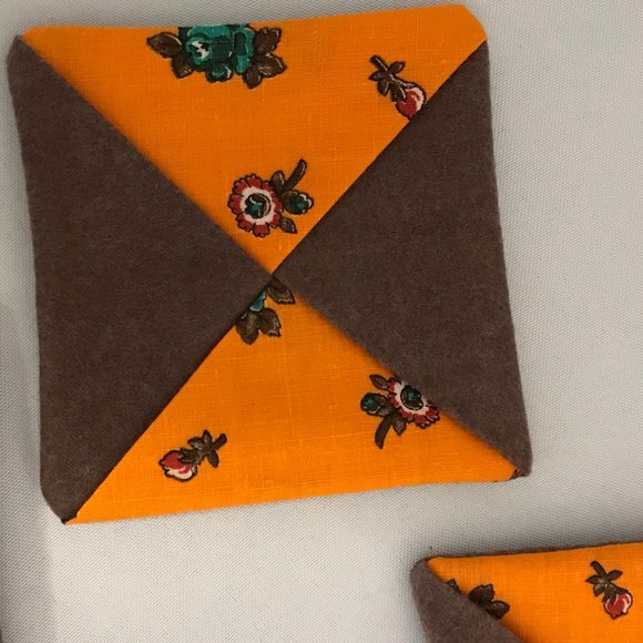 Handmade Fabric Coasters Set of 4 brown orange - Picture 3 of 5